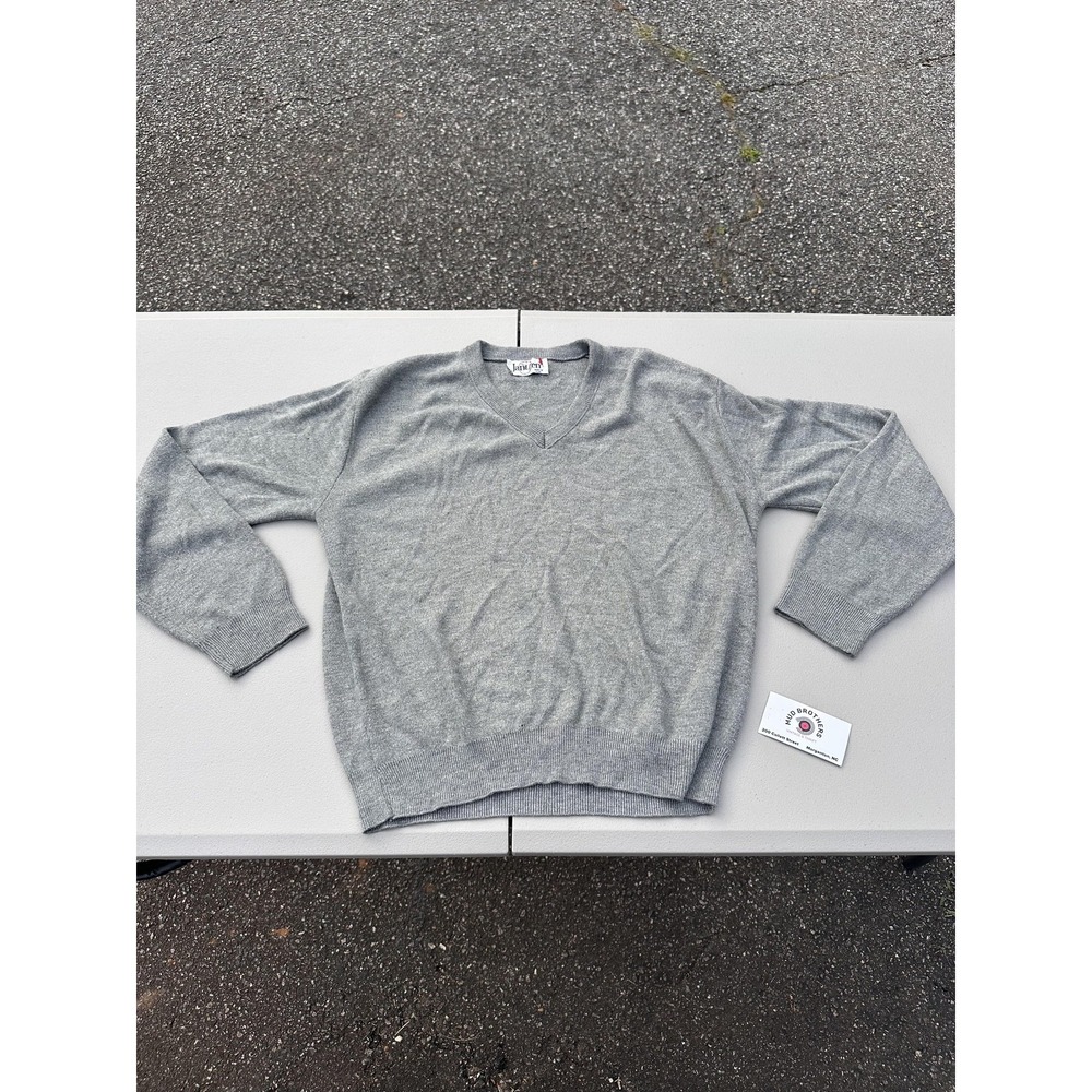 Vintage Jantzen Sweater Mens XL Gray V-Neck Knit Pullover Lightweight Made USA